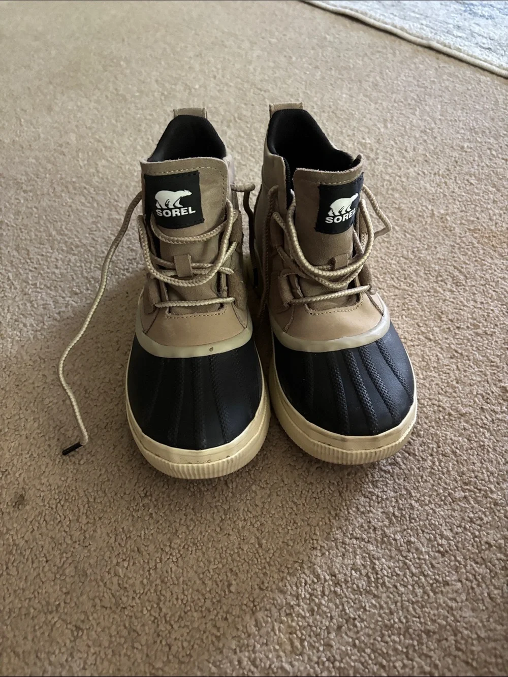 Sorel Kids Tan and Black Waterproof Lace-Up Boots
